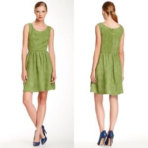 Betsey Johnson Perforated Suede Green Skater Dress